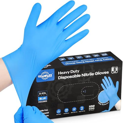 TitanFlex Heavy-Duty Blue Nitrile Gloves, 6-mil, Fully Textured, Mechanic Disposable Gloves, Powder-Free, Latex-Free - color: 03 Blue (L, 100ct)