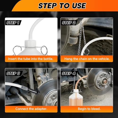 1L Brake Bleeder Bottle 2 Pack One Person Brake Fluid Bleeding Kit | with Tube & Rubber Connector for Collect Brake Fluid, Brake Fluid Catch Bottle for Car Motorcycle ATV