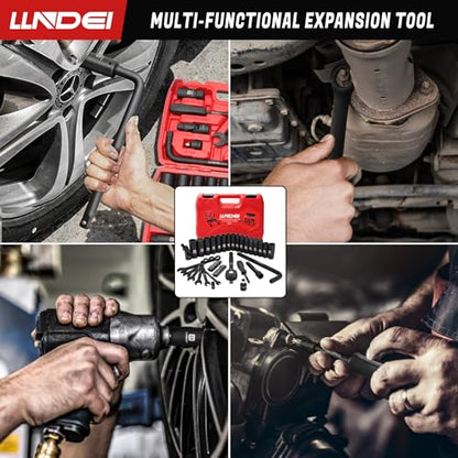 LLNDEI 1/2" Impact Socket Wrench Set: 49Pcs, CR-V, Metric | Combination Wrenches (8-17mm), Deep Sockets(8-24mm), Spark Plug Socket(16,21mm), Household&Automotive Repairing - size: 49-Piece 1/2" Drive Socket Set