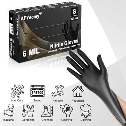 Disposable Nitrile Gloves, Chemical Resistant, Powder and Latex Free, Food Safe, Black Heavy Duty Gloves, 6 Mil, 1000 Count, Small - size: Small, style: Black 6mil Box of 1000