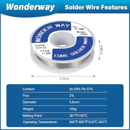 Tip Cleaning Kit, Solder Wick, 0.6mm Solder Wire, Solder Iron Tip, Brass Cleaning Wire, Soldering Tip Cleaner, Cleaning Sponge & Solder Flux, Supplied By Wonderway (SWK-002) - color: Swk-002