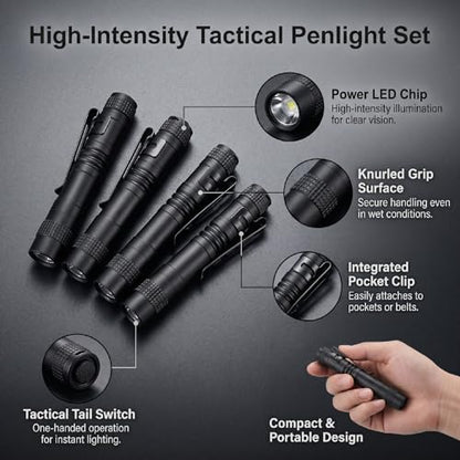 4-Pack Mini Flashlight, Powerful Small Led Pocket Flashlights with Clip | AAA Battery Powered Portable Pen Light for Emergency Repair Camping Walking and Outdoor,3.5" Black(Battery Not Include Short） - size: Short