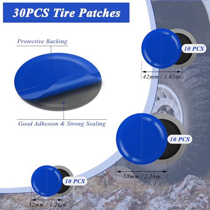 30+3PCS Tire Patch Roller Kit, Tire Repair Tool for Car Grinding, Repair Buffing Wheel/Inner Liner Scraper/ 30PCS Wheel Patches(32/42/ 58mm)