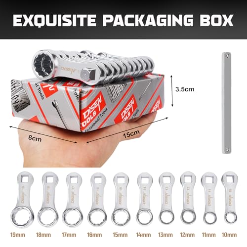 DISEN 10-Piece Metric Torque Wrench Adapter Set (10-19mm) - Chrome Vanadium Steel, 3/8-inch Square Drive Torque Adapter, Extension Rod Repair Tool, Color Box Packaging - style: Metric