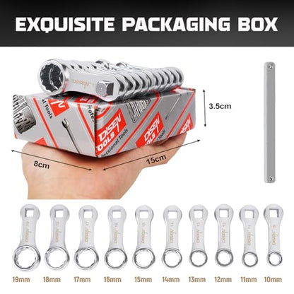 DISEN 10-Piece Metric Torque Wrench Adapter Set (10-19mm) - Chrome Vanadium Steel, 3/8-inch Square Drive Torque Adapter, Extension Rod Repair Tool, Color Box Packaging - style: Metric