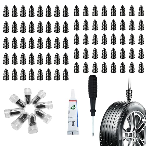 82 PCS Tire Repair Rubber Nail Kit with Sealant Glue & Screwdriver, Premium Spiral Screw-in Tire Plugs with 2 Sizes - Emergency Roadside Flat Tire Fix for Car Truck Motorcycle ATV SUV - color: 80 Pcs