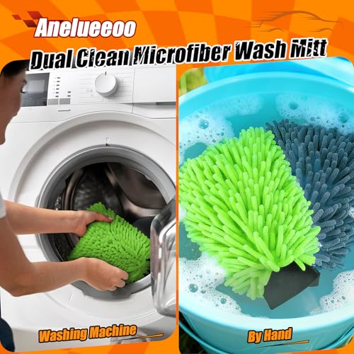 4 Pack Car Wash Mitt Microfiber, Premium Chenille Microfiber Wash Car Mitts Sponge Scratch Free & Lint-Free, Microfiber Wash Mitts Waterproof Lining Green (8''X12'') - size: XCST_8X12IN_FG_4PCS