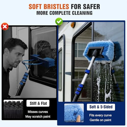 12FT Car Wash Brush with Long Handle - Car Cleaning Kit with 8 Attachments, 180° Rotating Mop, Foldable Bucket, Scratch-Free Soft & Hard Brushes for Cars, Trucks, SUV, RV, Home Windows & Siding - size: 12FT