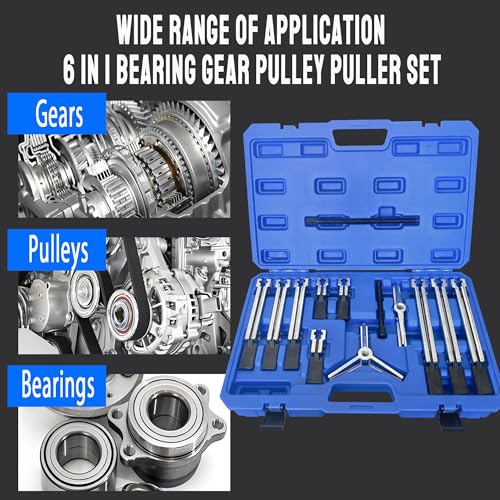 Gear Puller Set, 13Pcs Large Bearing Puller Kit, 2 Jaw & 3 Jaw Gear Puller, Heavy Duty Cr-V Steel Pulley Flywheel Puller for Removal Bearings, Gears, Pulleys and Flywheels Vehicles and Machinery. - size: 13pcs large puller