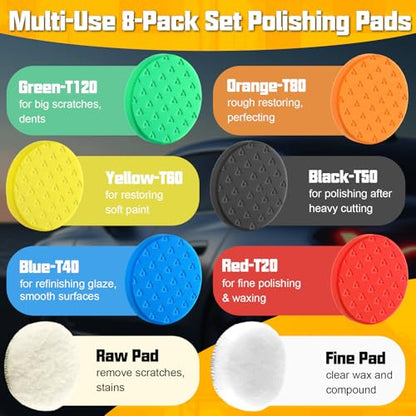 8 Pcs Buffing Polishing Pads, 6 Inch Polishing Pads, Car Compound Buffing Sponge Pads and Woolen Pads Cutting Polishing Pad Kit for Car Buffer Boat Compounding, Polisher & Waxing - size: 6.5 Inch