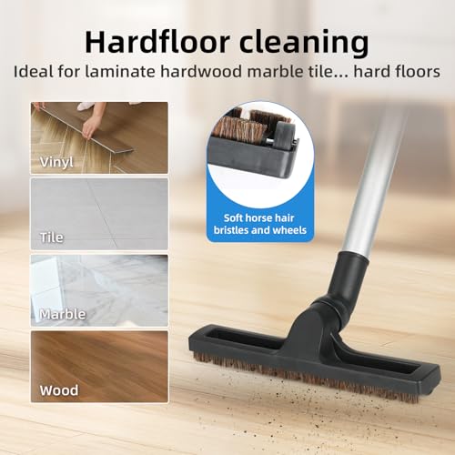 Horsehair Floor Brush for Shop Vac 2-1/2" 1-1/4" Wet Dry Vacuum Hoses, 12" Floorhead Vacuum Attachment with Horse Hair Bristles, 360-Degree Rotation, Black