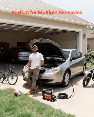 VEVOR 12V Heavy Duty Air Compressor, Auto-Stop Portable Tire Inflator with LCD Digital Display, 7.14 CFM 150PSI Offroad Air Pump with Adapters for Trucks Car SUV 4 x 4 Vehicle RV - style: 7.14 CFM Auto-Stop