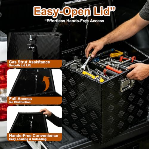 29 Inch Aluminum Black Plated Trailer Tongue Tool Box Pickup Waterproof Truck Bed Toolbox with Lock and Key for RVs, ATVs, Trailer & Truck (29"x17"x18") - color: Black, size: 29" x 17" x 18" - Strip
