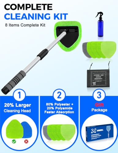XINDELL 29-inch Windshield Cleaner Tool – Car Interior Window Cleaning Kit with Extended Long Handle & 4 Microfiber Pads, Auto Wiper Windshield Brush for Car, Trucks, SUVs, RVs & Home - size: 29in