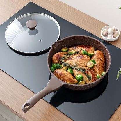 SENSARTE Nonstick Deep Frying Pan Skillet, 10-inch Saute Pan with Lid, Stay-Cool Handle, Cooking Pan, Healthy Stone Cookware Induction Compatible - color: Toffee Brown, size: 10-inch/3.5QT