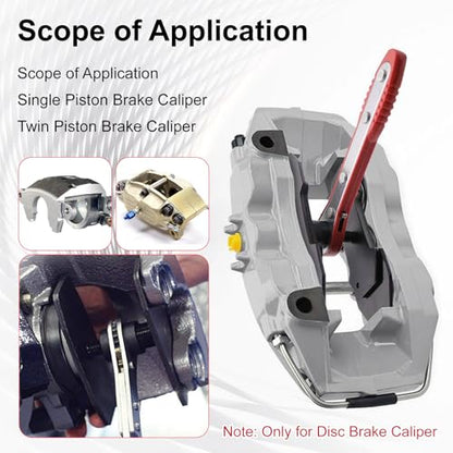 Brake Caliper Compression Tool Kit, Caliper Piston Compressor Tool, 360° Ratchet Piston Press with 4 Hooks & 2 pcs Large Steel Plate for Single Twin Quad Sextuplet Piston Disc Brake Caliper (Red)