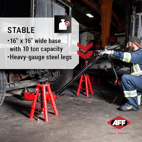 AFF 10 Ton Pair of Jack Stands, Heavy Duty, Pinlock for Trucks & Equipment - size: Medium Height