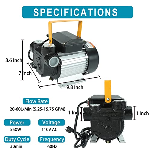 110V AC 550W Self Priming Electric Transfer Pump, 60L/min Oil Transfer Pump Fuel Diesel Kerosene Biodiesel Pumps For Vehicles, Construction Sites, Farms - style: 110V 550W