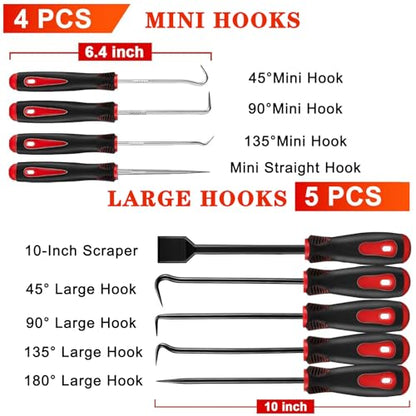 13 Pcs Mechanic Hook and Pick Tool Set with Auto Clip Removal Plier | Rivets Puller Telescoping Magnetic Pickup Gasket Scraper for Remove Automotive Electronics Maintenance Hoses Gasket (red1) - color: red1