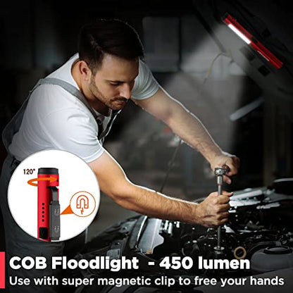 WORKPRO Rechargeable Pen Light, 450 Lumen LED Flashlight with UV Light | Dual Light Sources, Multifunctional Inspection Light, Mechanics Repair Tool, Outdoor Emergency Lighting - color: Red