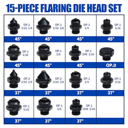 LainKeen 24pcs Hydraulic Brake Line Flaring Tool Kit for 45 and 37 Degree Single, Double and Bubble Flares, Tubing Flaring Tool Set with 15 Dies for 3/16", 1/4", 5/16", 3/8’’ Tubes