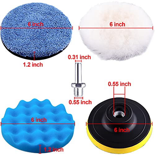 SIQUK 13 Pieces Buffing Pads 6 Inch Car Polishing Pad Kit Foam Polish Pads Wax Buffer Polisher Attachment for Drill - size: 6 Inch
