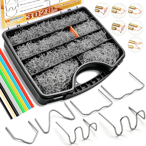 weideer 3028PCS Plastic Welding Staples,Plastic Welder Staples & Welding Rods,8 Types, Auto Bumper Repair Kit,Hot Staples with Portable Toolbox for Car, DIYers,Toy