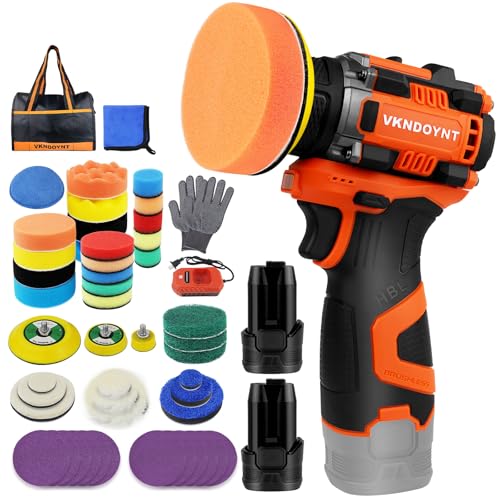 Brushless Cordless Polisher, 2 Variable Speed Mini Buffer Polisher (0-500/0-3000 RPM), 2Pcs 3.0Ah Batteries, 1/2/3" Backing Pads, 52 Accessories, Small Sander for Car Detailing/Buffing/Sanding/Waxing