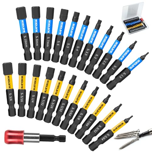23PCS 2 Inch Allen Wrench Drill Bit Set, Magnetic Hex Bits | Color-Coded S2 Steel Hex Bits with Magnetic Tips, Metric/SAE, Storage Box for DIY, Furniture Assembly and Woodworking - size: 2inch
