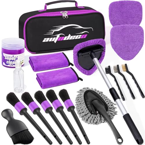 Windshield Cleaner Tool, 17Pcs Car Interior Detailing Kit, Detailing Brush, Towels, Duster, Car Cleaning Kit Interior for RVs, Truck, Trailer (Purple) - color: Purple