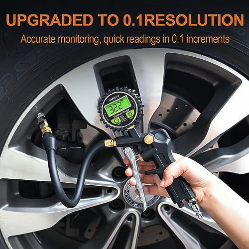 SAFELIFE Digital Tire Pressure Gauge with Inflator, 250 PSI Air Chuck with Pressure Gauge and Air Compressor Tire Inflator Attachment Include Quick Connect Coupler, 0.1 Display Resolution