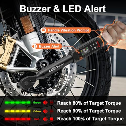 Kerry 3/8 Inch Drive Digital Torque Wrench 1.5–99.6 ft-lb ±2% High Accuracy | Five Units of Measure,LED and Buzzer Notification, Easy to Read and Operate, 72 Tooth for Bike Motorcycle - size: 3/8