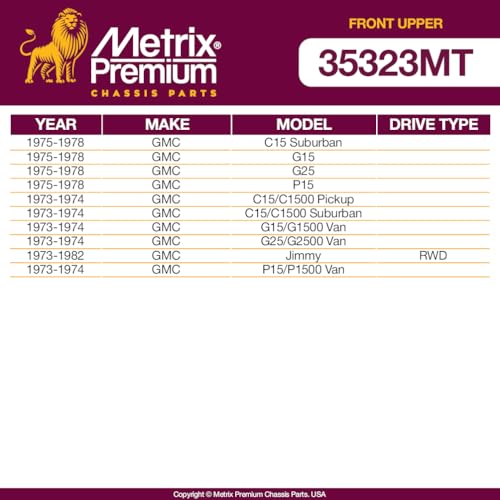 Metrix Premium Chassis Parts Ball Joint Fits Chevrolet R1500 Suburban 89-91 | R10 87, R10 Suburban 87-88, Chevrolet Suburban (Mexico) 87-91, GMC P1500 79-80, C15 75, Front Upper, Replacement K6136 - size: 35323MT
