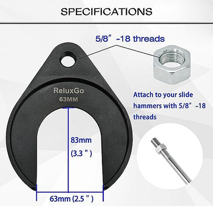 ReluxGo Inner CV Axle Puller Removal Tool 63mm with Nut, Front Wheel Drive Axle Pulley Attachment, Fits Slide Hammers with 5/8"-18 Threads, CV Joint Axle Removing Tool - size: 63mm CV Joint Fork Adapter