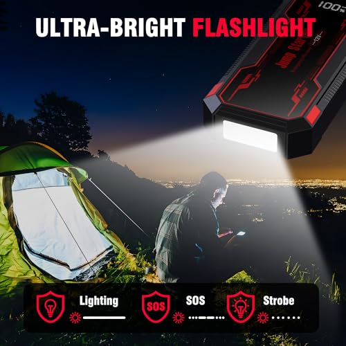 Car Jump Starter 6000A Car Battery Jump Starter Portable,12V Battery Jumper Starter Portable(10.0L Gas/8.0L Diesel),LCD Display Jump Box Jump Starter Battery Pack with Jumper Cables & Flashlight-Red - color: A-Red