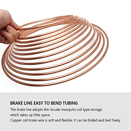 25Ft of 3/16 Brake Line Kit - Includes 16 Inverted Flare Brake Line Fittings - Zinc Plated Copper Brake Line Tubing - Universal Copper Coil Brake Line Repair Kit for Car,Home,Industrial (Gold) - color: Gold