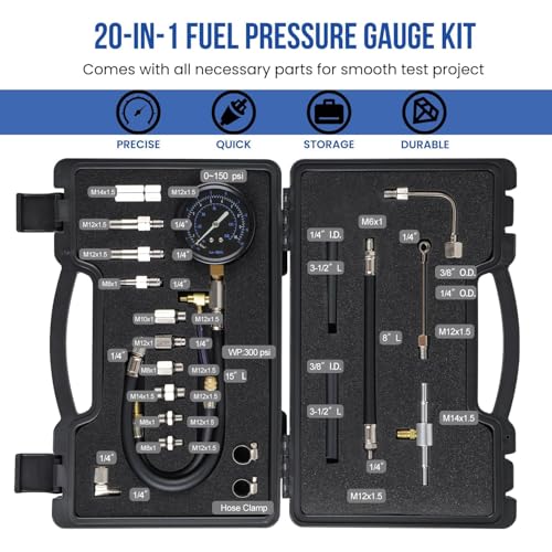 Lichamp Automotive Fuel Pressure Test Kit, Fuel Pump & Rail Diagnostic Gauge with Adapters, Hose, for Car/Truck/Motorcycle