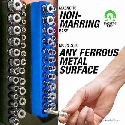 OEMTOOLS 6-Pc Metric & SAE Magnetic Socket Tray Set Holds 143 Sockets | Magnetic Socket Organizer Tray, Non-Marring Rubberized Base, Clearly Marked Sizes, 1/4, 3/8, 1/2 Inch Sockets - style: Green and Blue