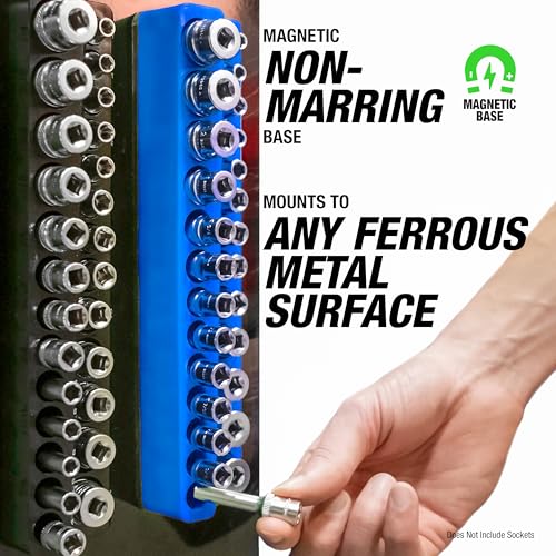 OEMTOOLS 3-Pc Magnetic Socket Organizer Designed to Hold 68 Metric Sockets | Metric Magnetic Socket Holder, Non-Marring Rubberized Base Socket Holders, 1/4, 3/8, 1/2 Inch Sizes, Clearly Marked Sizes - style: 3Pc Blue