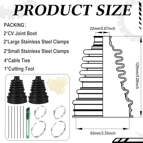 Chumia 2 Pcs Cv Boot Repair Kit, Fits Shaft Size 26-34mm, Include 2 Cv Axle Boot, 4 Stainless Steel Clamps and 4 Ties, 1 Pair of Rubber Gloves and Knife, Universal Replacement Kit Fits for Most Cars