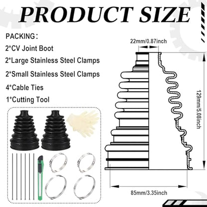 Chumia 2 Pcs Cv Boot Repair Kit, Fits Shaft Size 26-34mm, Include 2 Cv Axle Boot, 4 Stainless Steel Clamps and 4 Ties, 1 Pair of Rubber Gloves and Knife, Universal Replacement Kit Fits for Most Cars
