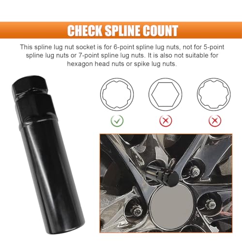 Large 6 Spline Tuner Lug Nut Key, Car Wheel Lock Removal Tool | Replacement for Spline Lug Nut, Aftermarket Lug Nut Socket Key Tool for 21mm (13/16") and 22mm (7/8") Hex Socket Wrench - size: Large 6 Spline