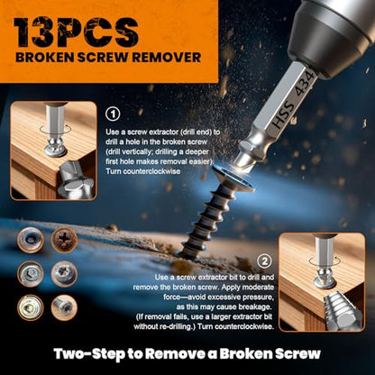 Damaged Screw Extractor Set,13 Pcs Bolt Extractor Set, Stripped Screws Nuts & Bolts Drill Bit Tools for Easy Removal of Rusty Broken Screw,Christmas Stocking Stuffers for Men Adults Him,Mens Gifts