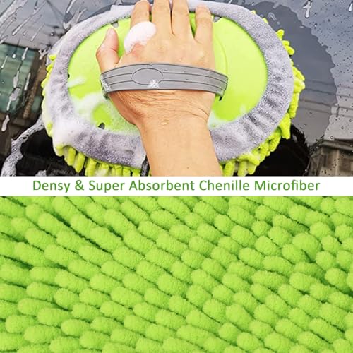 GIANT BEAR Car Wash Brush with Long Handle, 42.9" Microfiber Chenille Mitt Not Hurt Paint Scratch Free Aluminum Alloy Cleaning Tool -4 in 1,Glass Window Scrabber Detail Wheel Brush