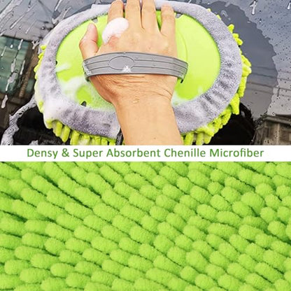 GIANT BEAR Car Wash Brush with Long Handle, 42.9" Microfiber Chenille Mitt Not Hurt Paint Scratch Free Aluminum Alloy Cleaning Tool -4 in 1,Glass Window Scrabber Detail Wheel Brush