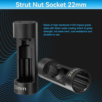 Suspension Socket Tool - 18mm, 19mm, 21mm, 22mm, 24mm Strut Nut Socket with 12 Point 1/2" Drive - Easy Remove Strut Nuts - Vm Number 3353 - color: 22mm