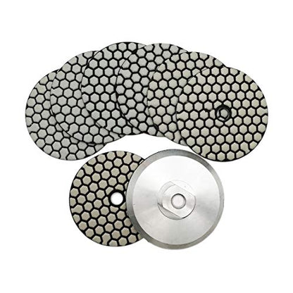 SHDIATOOL Dry Diamond Polishing Pads 4 Inch Set of 7 Pieces Plus Alu Backer for Granite, Marble, Stone Sanding and Grinding - style: Mixed Grits+Alu backer