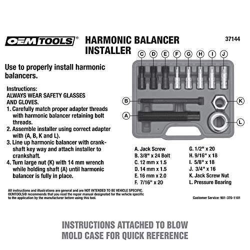 OEMTOOLS 37144 Harmonic Balancer Installer, 9 Adapters, 3/8in Bolt, Steel Construction, Fits SAE Metric Crankshafts, Mechanic Tools for Automotive Engine Service - color: Green Case