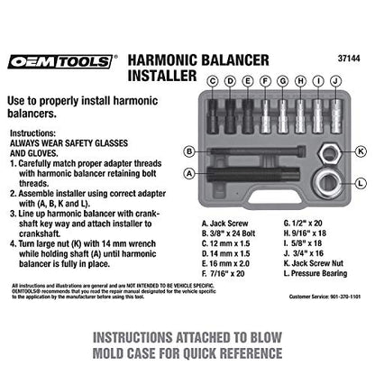 OEMTOOLS 37144 Harmonic Balancer Installer, 9 Adapters, 3/8in Bolt, Steel Construction, Fits SAE Metric Crankshafts, Mechanic Tools for Automotive Engine Service - color: Green Case