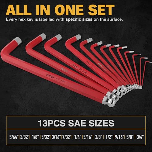 ELEAD Jumbo Hex Key Allen Wrench Set | 13-Piece SAE 5/64"-3/4" | Long Ball End Durable S2 | 4" - 13.5" Long | Automotive | Mechanic | Furniture | Professional Grade Tools - style: 13PCS Jumbo SAE